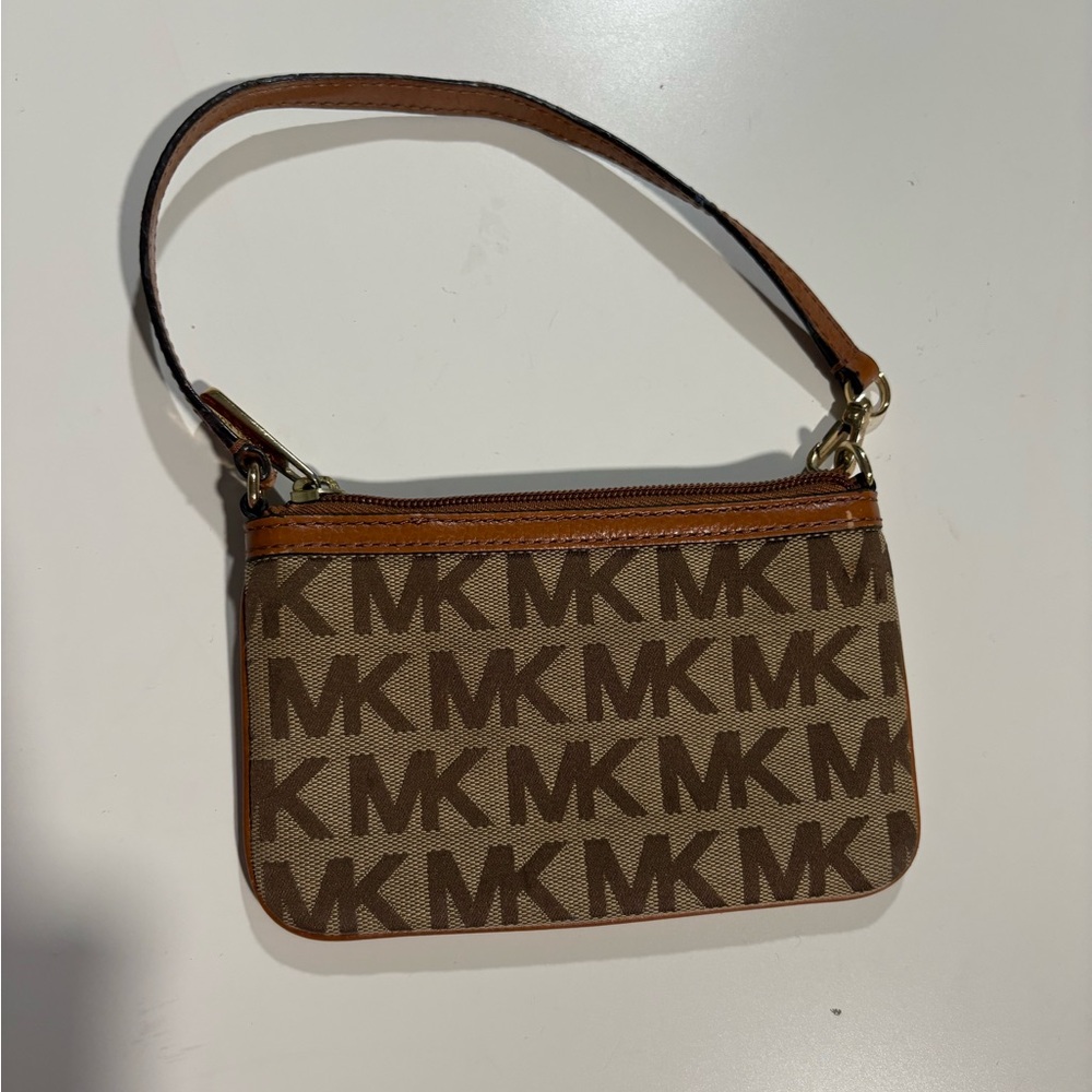 Michael Kors Jet Set Signature Tan and Brown Monogram Wristlet